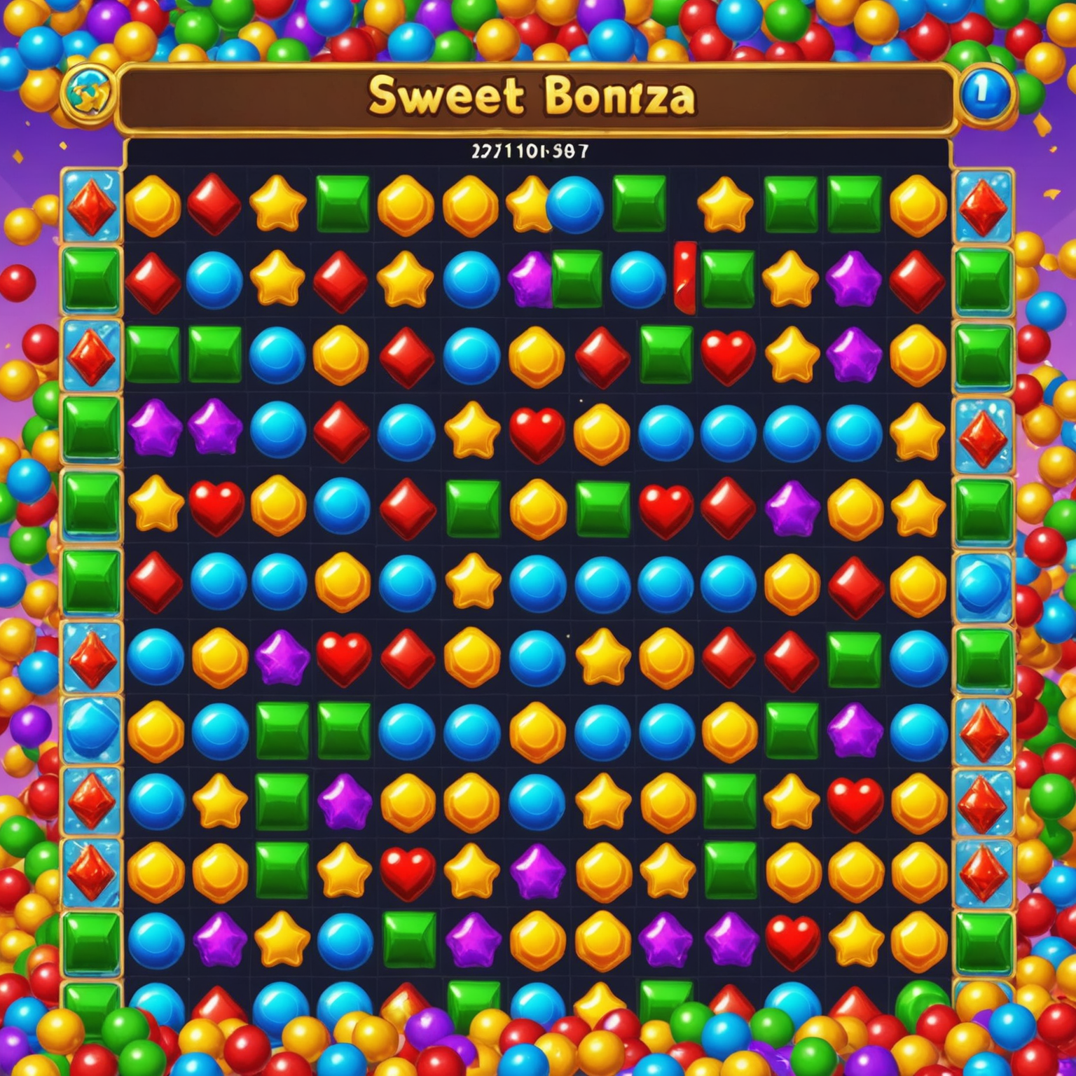 Bir oyuncu, Sweet Bonanza'nın en zor seviyesini tamamlarken ekran görüntüsü. Ekranda yüksek puan ve konfeti efektleri görünüyor.