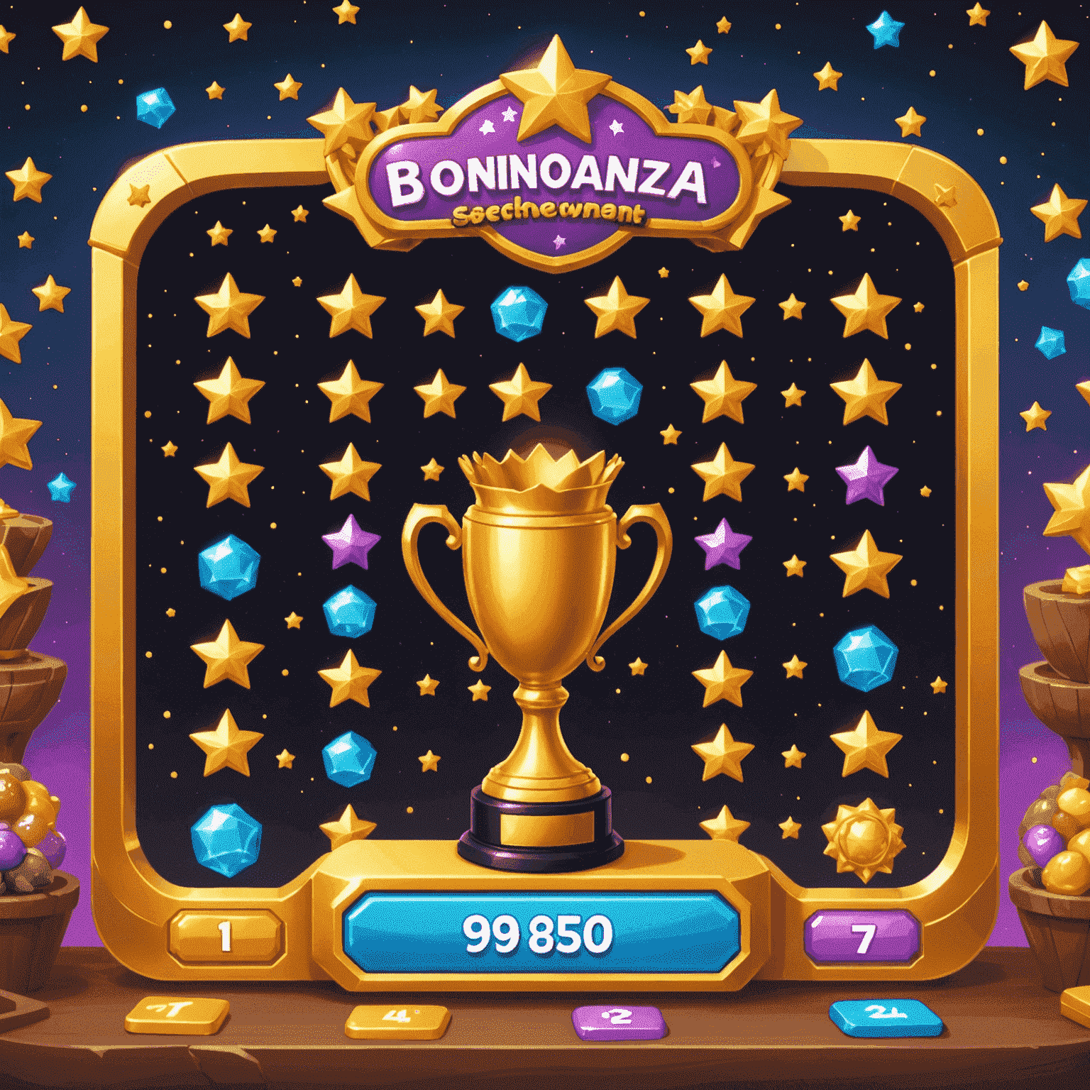 Bir oyuncu, Sweet Bonanza'nın tüm seviyelerini tamamladığını gösteren başarı ekranı. Ekranda altın bir kupa ve yıldızlar görünüyor.